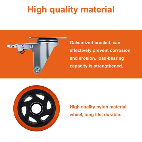 Htudcoue 6 Pcs 4 Inch Heavy Duty Casters,with Brake and Swivel Locking,6 casters Load Capacity 3300 lbs, for Furniture, Workbenches, Carts, Etc.