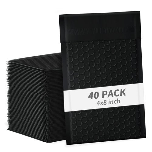 skardeco 4x8 Inch Black Bubble Mailers 40 Pack Self-Seal Poly Padded Envelopes Suitable for Small Businesses to Package and Mail Jewelry Cosmetics, Electronic Products, Cards (Black, 4 x 8-40)