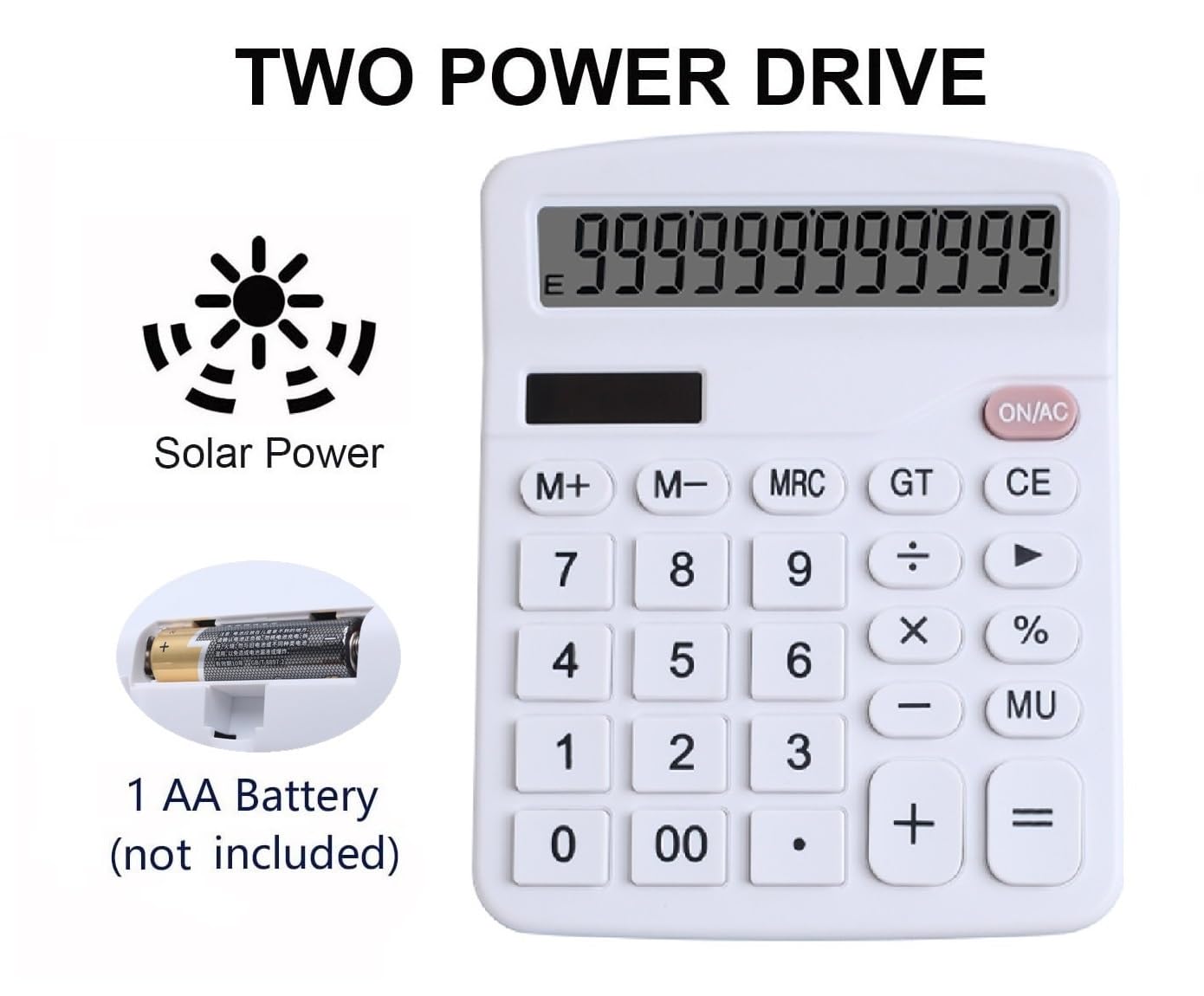 Office Desk Calculator, Cute Calculator for Kids, Basic Calculators Desktop, Dual Power Simple Financial Calculator with Big Button Large Display for Office Home and School (White)