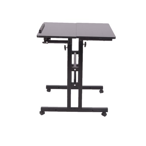 Mind Reader Mobile Sitting, Standing Desk, Rolling Reversible Home Office Laptop Workstation with Side Storage, Locking Wheels, Black