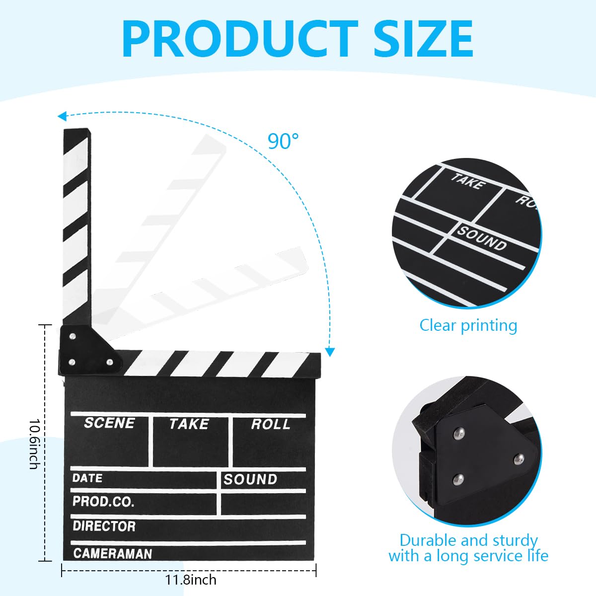 KISEER 12"x11" Movie Film Clap Board Wooden Movie Clapboard Film Clapper Board (Black)