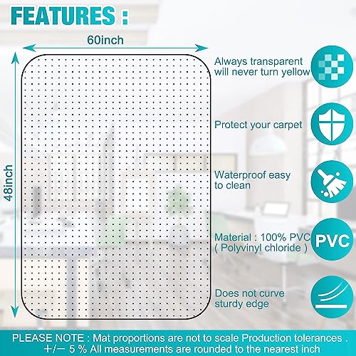 BesWin Office Chair Mat for Carpet, 48'' x 60'' Clear Floor Mat for Low and No Pile Carpeted Floors, Thick and Sturdy Carpet Protector for Work, Home, Gaming, Easy Glide and Flat Without Curling