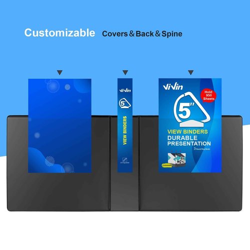 ViVin Durable 5 inch D Ring View Binder, Large 5" Slant-D Ring with 950-Sheet Capacity, Fit 8.5" x 11" Paper, 2 Pack(Black)