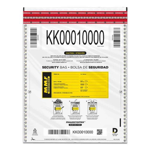 MMF Industries Cash Transmittal Bags | 12W x 16H | Pack of 100 | Unique Alphanumeric Numbering | Self-Sealing Adhesive | Four Tamper Indicators | Folded Bottom | Deposit Plastic Bags