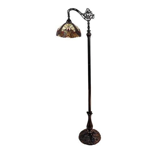 Amora Tiffany Style Floor Lamp Arched Vintage Antique 62" Tall Stained Glass Brown Red Tan Traditional Light Decor Bedroom Living Room Reading Gift AM344FL12 Lighting