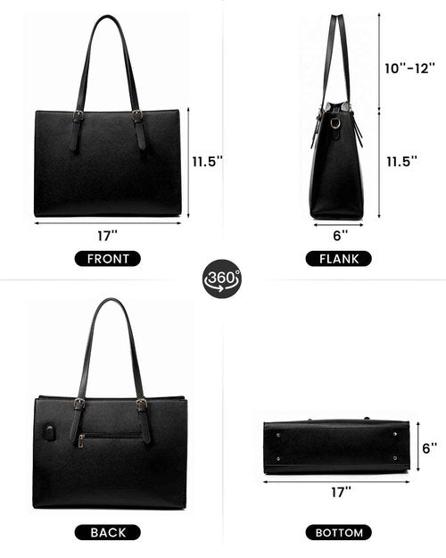 LOVEVOOK Laptop Tote Bag for Women, Large Briefcase for 15.6 Inch Computer Waterproof PU Leather Shoulder Bag with USB Charging Port, Business Office Work Shoulder Handbag Purse 2Pcs Set, Black