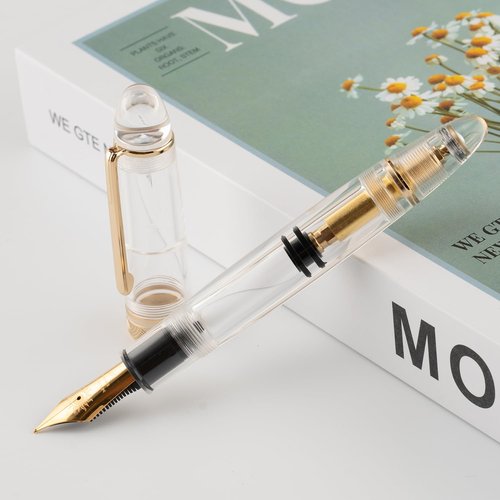 erofa Majohn P140 Fountain Pen O.8 Medium Nib, Piston Fill Large Capacity Transparent Acrylic Writing Gift Pen with Box