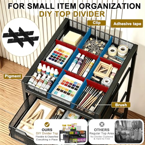 Hayexiha Rolling Utility Cart with 4 Drawers - Black, Lockable Wheels & Adjustable DIY Dividers