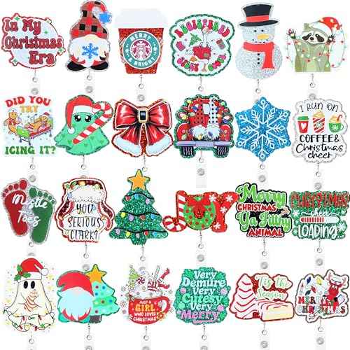 Namifin 24PCS Christmas Badge Reels with Alligator Clip Funny Retractable Happy Holiday Badge Holders Nurse Gifts Accessories Gifts for Friends, Co-Workers