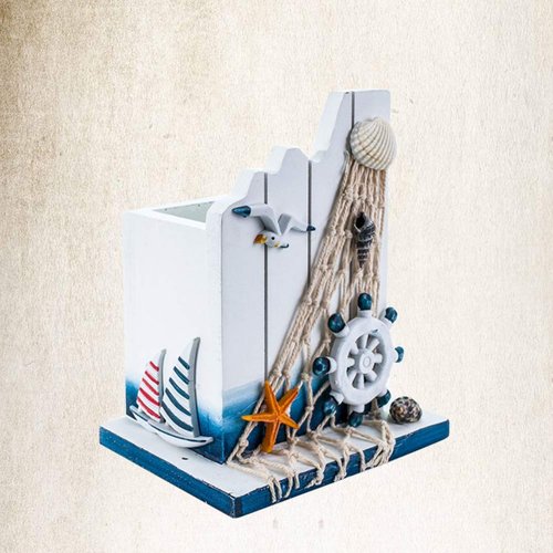 Pen Holder Wooden Nautical Decoration Helmsman Decor Pencil Holder Organizer for Home Office Desktop Nautical Favors