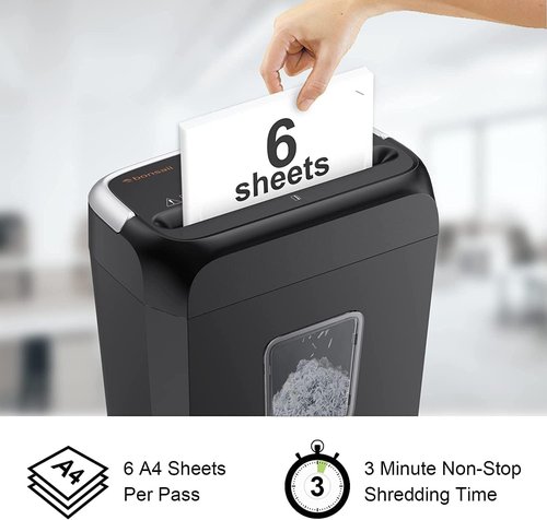 Bonsaii Paper Shredder - 6-Sheet Crosscut Shredder with 3.4 Gal Wastebasket for Home Office | Handles Documents, Mail, Staples, Clips