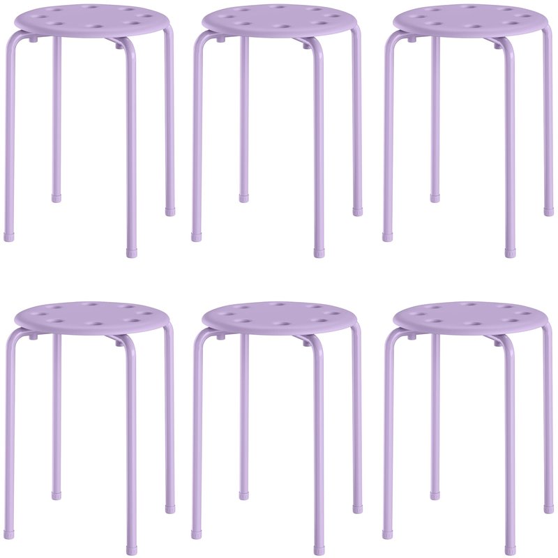VECELO Stackable Stools Set of 6, 17.7 Inch Standard Height, Portable Plastic Colourful Decoration Stools for School Classroom and Office, No Assembly Required, Purple