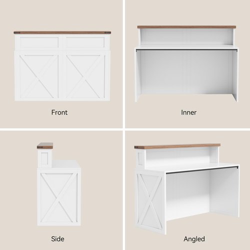 Velacori White Reception Desk with Open Storage Shelf for Office Reception Room, 47-Inch Large Retail Counter Farmhouse Wood Checkout Counter Table for Store Lobby Beauty Salon, White Bronw