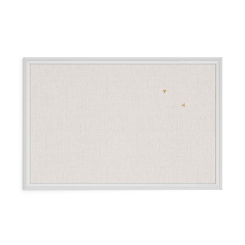 U Brands Farmhouse Linen Bulletin Board, 30"x20", White Wood Style Frame, Includes Push Pins