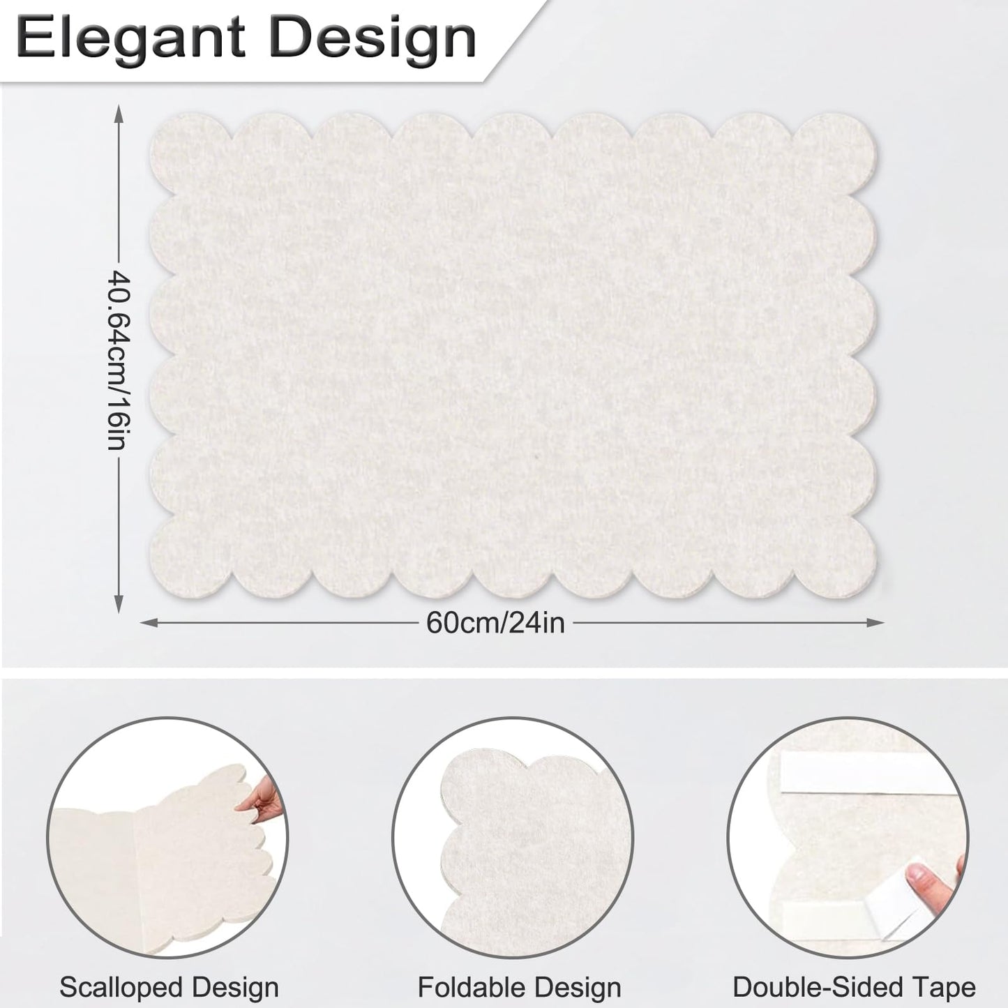 Foldable Decorative Scalloped Felt Bulletin Board 24 * 16 Inches for Wall, Alternative Photo Board Self-Adhesive Vision Board Decorative Pin Board for Wall (Light Camel)