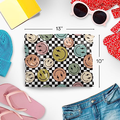 10x13 Inches Smiles Checkerboard Poly Mailers - 100 Pack Shipping Bags