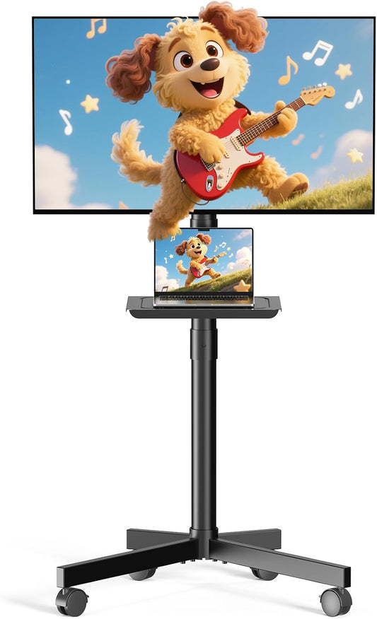 Skiennix Mobile TV Cart - Rolling Stand for 23-60 Inch Screens | Height Adjustable & Portable with Shelf, Black