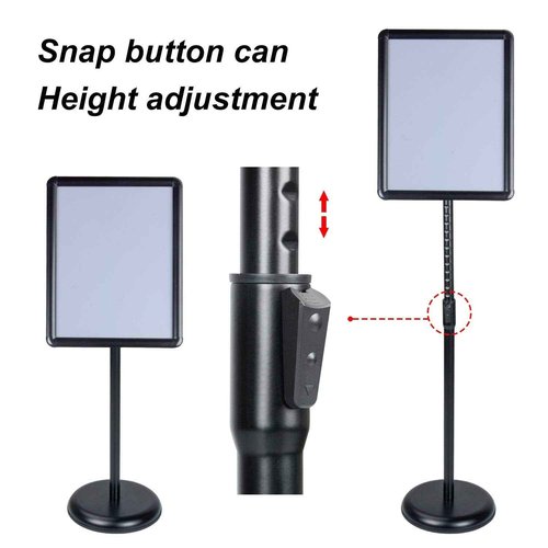 AkTop Adjustable Poster Sign Stand, 11 X 17 Inch Heavy Duty Pedestal Floor Standing Sign Holder, Black Snap-Open Aluminum Frame with Safety Rounded Corner
