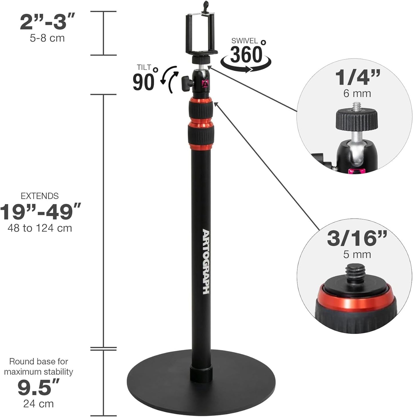 Artograph Height Adjustable Projector Stand - Versatile Monopod for Projectors, Cameras & Lights | Includes Smartphone Holder