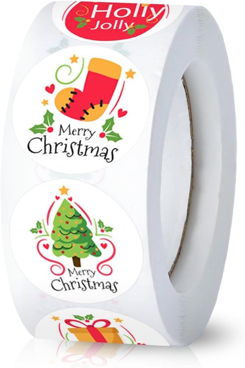 Regine Switzerland 500Pcs Merry Christmas Stickers - 1 Inch Self-Adhesive Gift Tags for Kids