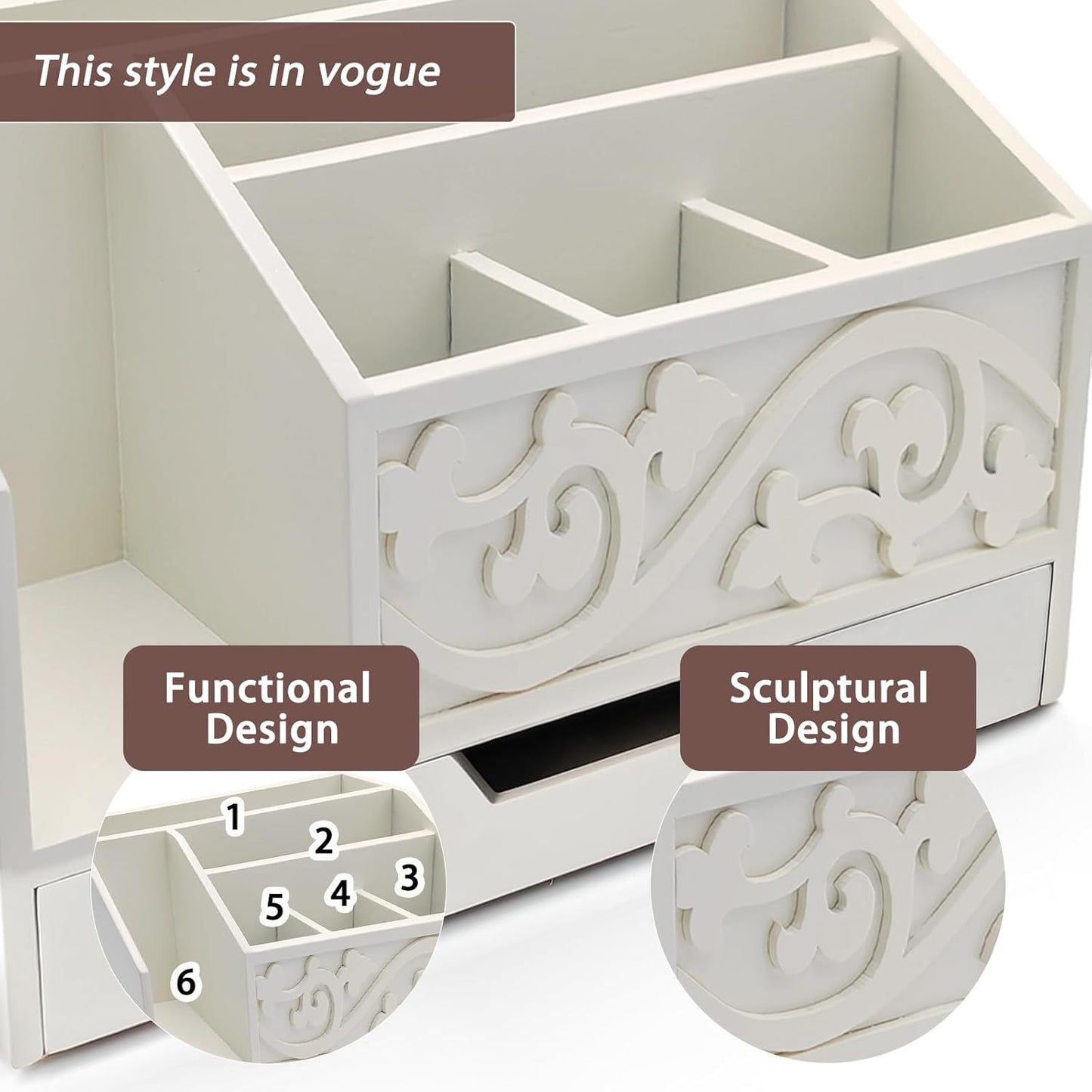 Skiennix White Wooden Mail Organizer - Stylish Three-Tier Desk Accessory with Drawer for Office Storage