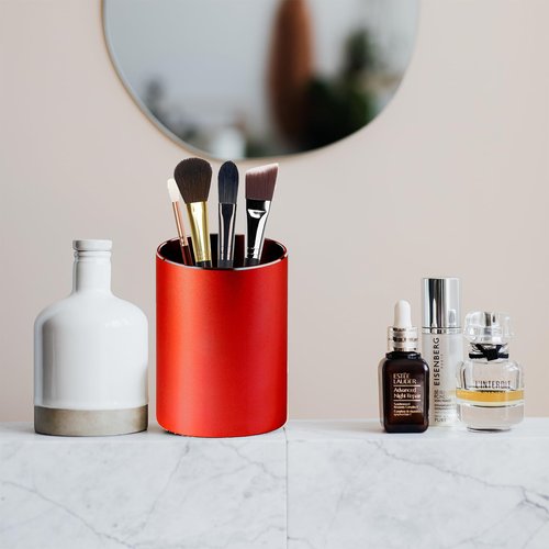 Boershun Pencil Holder for Desk - Metal Pen Organizer and Pencil Cup for Desk, Red 3.15 x 4.0 In