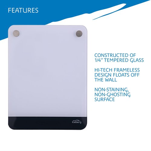 Iceberg Clarity Glass Personal Dry Erase Board, Office Supplies, with Ultra-White Back and Aluminum Frame, 9" x 12"
