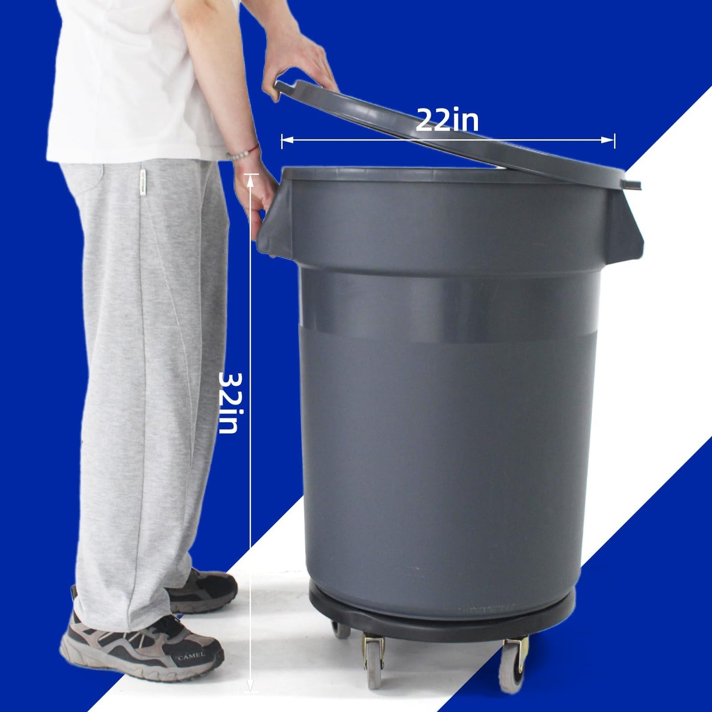 Cosogreen 32 Gallon Outdoor Trash Can with Lid and Wheels, Removable Wheels and Sturdy Handle Outdoor Trash Can for Outdoors, Hospitals, Garages, Backyards and Yards (Grey)