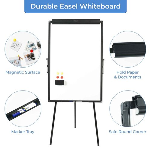 M&G Dry Erase Board with Stand, Magnetic Portable Standing Whiteboard Easel with Adjustable Height for Office Display School Classroom Teaching, 36x24in, Black