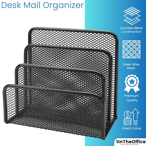 Mesh Vertical Desk File Organizer - Multi-Compartment Office Mail Sorter, Black