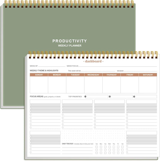 Weekly Productivity Planner | 8.5" x 11" Desk Notepad with 6 Focus Areas for Efficient Task Management - Green