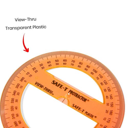 hand2mind Clear 4” Safe-T 360 Degree Protractor Set, Circle Protractor for School, Clear Plastic Protractor Ruler, Geometry Tools, Protractors Bulk for Classroom, Math Teacher Supplies (Set of 24)