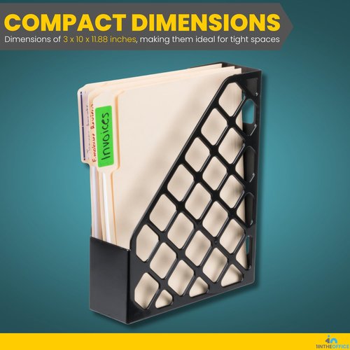 1InTheOffice Plastic Magazine File Holder, File Holder Organizer Box, 3 x 10 x 11.88, Recycled, Black, (2 Pack)