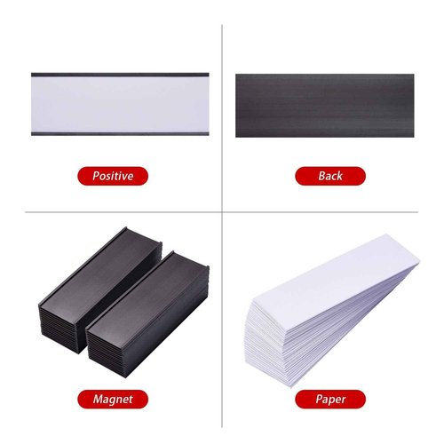 100 Pieces Magnetic Label Holders with Magnets Magnetic Data Card Holders with Clear Plastic Protectors for Metal Shelf, Whiteboard (2 x 5.5 Inch)
