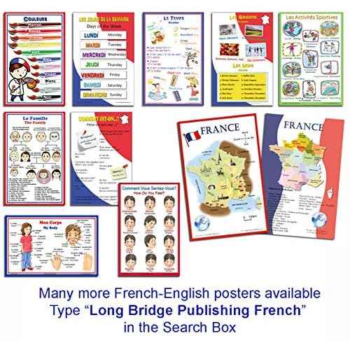 Long Bridge Publishing French Language School Poster - Numbers Words - Wall Chart for Home and Classroom - French-English Bilingual Text