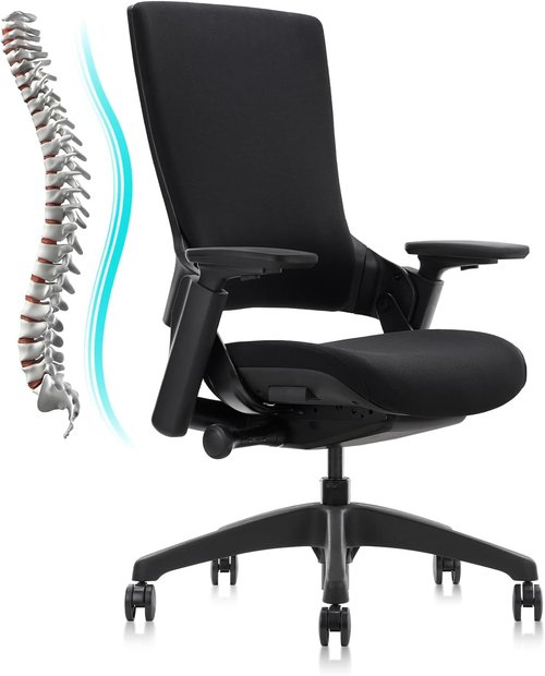 CLATINA Swivel Executive Chair - Ergonomic 3D Armrest & Lumbar Support - Adjustable Fabric for Home Office
