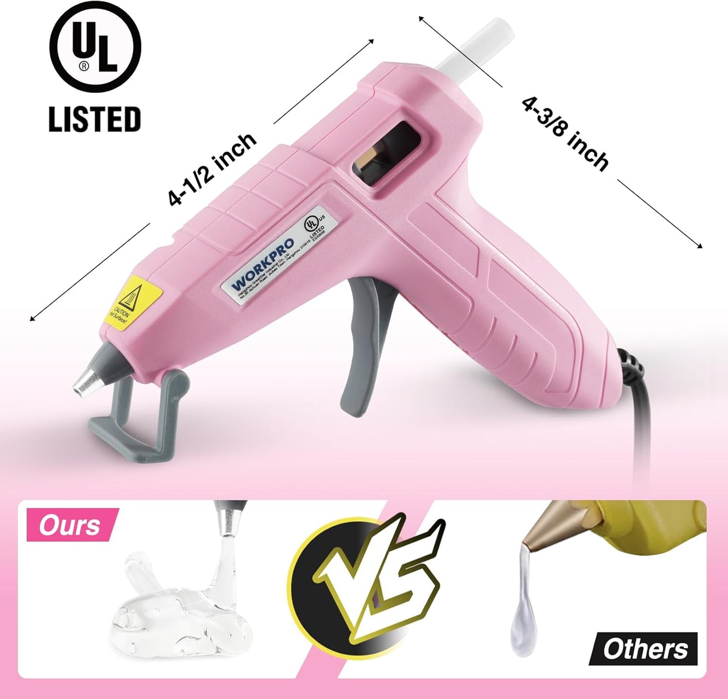 WORKPRO Mini Hot Glue Gun Kit - 20 Pcs Glue Sticks for Arts, Crafts, DIY Projects | Pink Ribbon