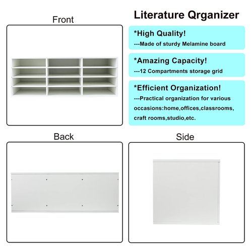 PAG Mail Sorter, Wood Countertop Literature Organizer, Student Mailbox for Classroom, Desktop Bill Paper Organizer for Office Home School, 12 Compartments, White