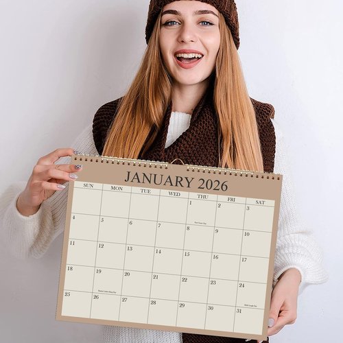 Calendar 2025-2026, Wall Calendar 2025-2026 from August 2025 - December 2026, 17 Months Calendar with Premium Paper, Twin-Wire Binding & Hanging Hook, 8.5" x 11", Green