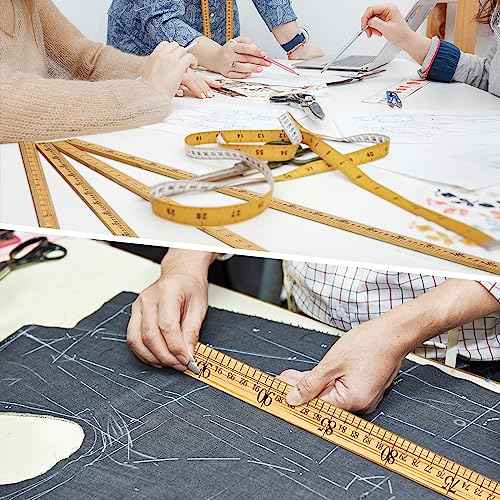 Fulmoon 12 Pieces Wood Double Sided Meter Stick Yard Stick Thick Wooden Ruler Yardsticks Bulk for School Classroom Home Office Kids Measuring Meterstick(39")