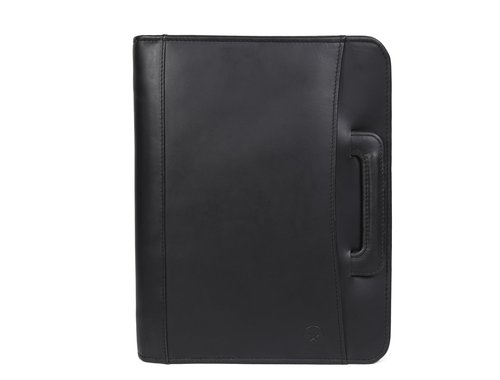 Zippered Genuine Leather Business Portfolio | Easy to Carry Organizer with Writing Pad Holder, Business Card and Pen Slots. IPAD/Tablet Holder and Flip-Closure Phone Pocket