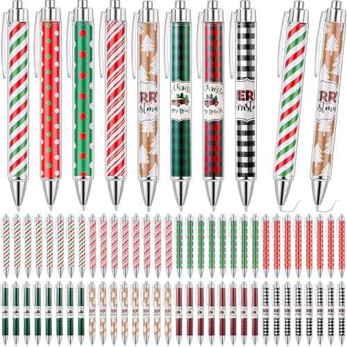 Cholemy 200 Pcs Christmas Pens Bulk Christmas Ink Gel Pens Bulk Ballpoint Xmas Novelty Theme Black Ink Gifts for Adults Coworkers Team(Classic Style)
