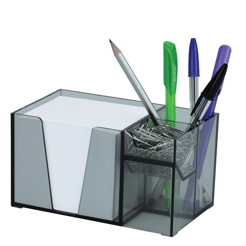 Acrimet Desktop Organizer Pencil, Pen, Paper, Clip, Caddy Holder (Plastic) (White Paper Included) (Clear Smoke Color)