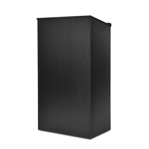 QuicMiou Podium Stand Freestanding Lectern Reception Desk with 4 Wheels, for Speaker with 2 Storage Shelves for Pulpits, Churches, Restaurants, and Classrooms (Black)