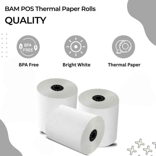 BAM POS 3 1/8” x 230’ Thermal Receipt Paper Rolls - BPA Free - Credit Card Paper - Point of Sale Cash Registers - 30 Rolls Per Case
