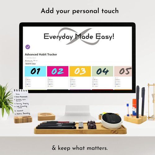 Desk Organizer - Slab. Modular Bamboo Organizer with Pen Holder, Phone Stand, Notes Tray and Clips Holder. Beautifully Designed for Home, School & Office (Wood)