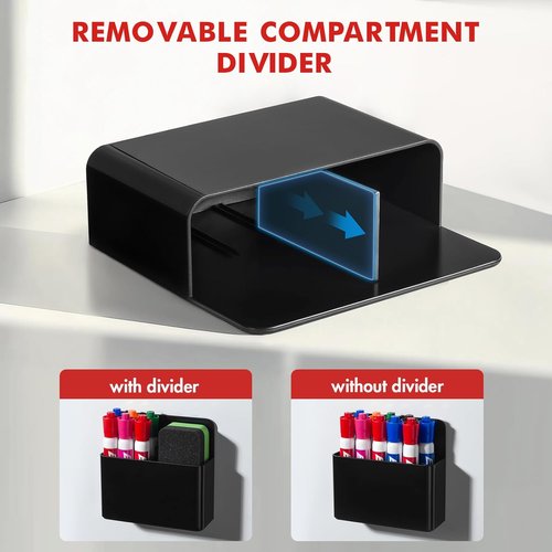 BEYGORM Magnetic Pen Holder - 2 Pack Plastic Organizer for Refrigerator & Whiteboard | Black
