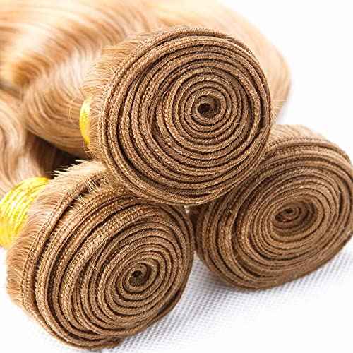 22 24 26 Inch P27/613 Highlight Blonde Bundles Human Hair Body Wave Bundles Honey Blonde Body Wave Bundle Unprocessed Brazilian Virgin Weave Hair 3 Bundle 50 Gram Per Bundle