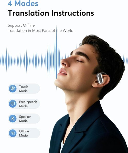 KOSERNT AI Translation Earbuds Real-Time, 144 Languages & Accents,4-in-1 Open Ear Wireless Earbuds with Charging Case, Compatible with iOS & Android, Ideal for Travel, Business, Learning,Black