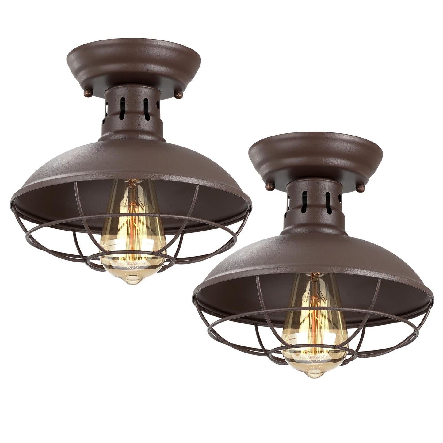 FRIDEKO HOME 2 Pack Farmhouse Flush Mount Ceiling Light Industrial Ceiling Light Fixture Rustic Copper Metal Cage Flush Mount Ceiling Light E26 Base for Hallway Foyer Kitchen Porch